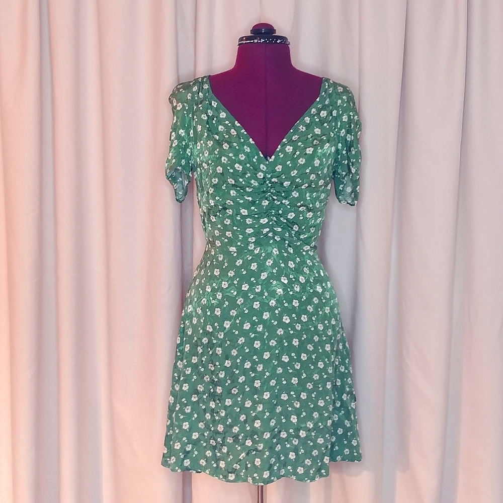 Free People green floral mini dress.